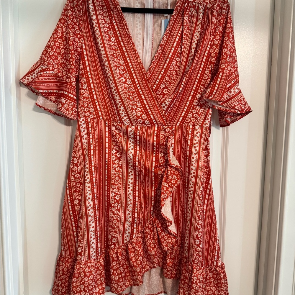 Cupshe Orange Ruffled Wrap Sundress